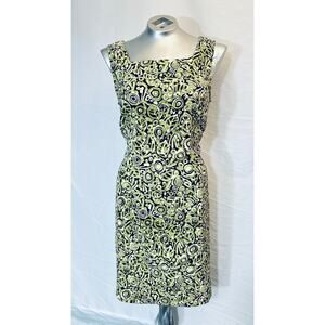 # 49 🦋124🦋 Dress Barn 90s Black White Green Geo Floral A-line Dress 10 or L